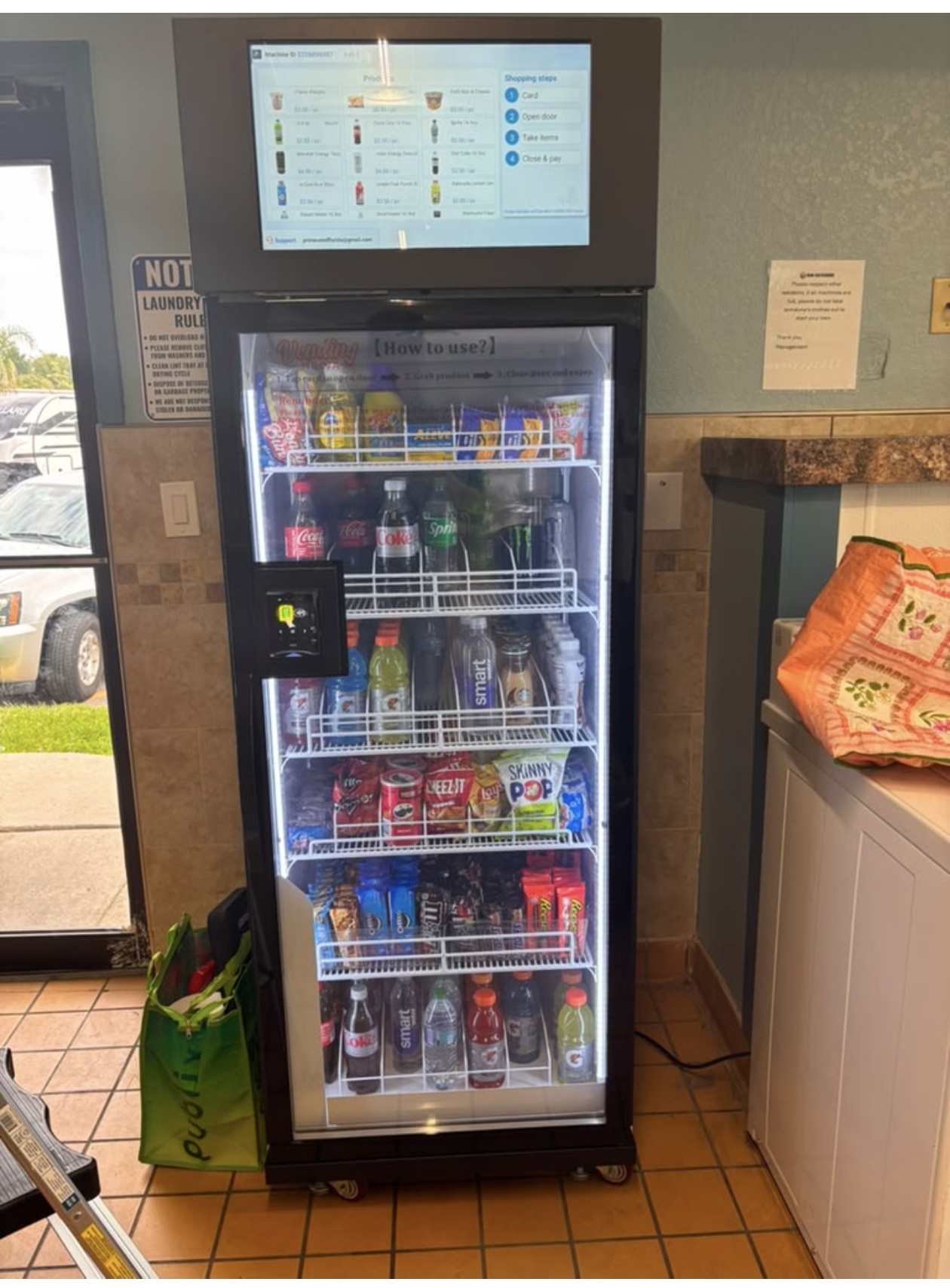 USA AI Vending Machine for Snacks and Drinks Outside a Supermarket